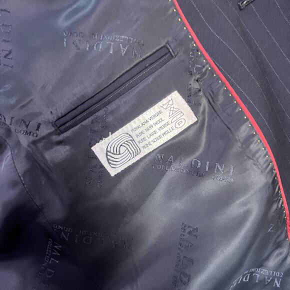 Naldini Blazer Mens 44 Navy Pinstripe Made in Italy Super 150s Wool 3 Button - Picture 11 of 15